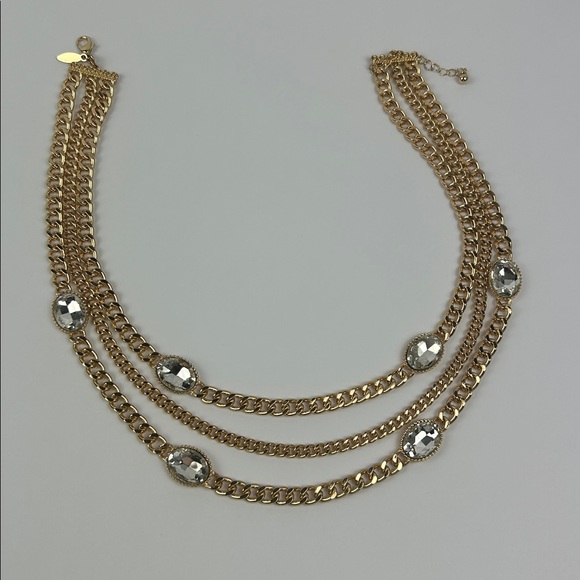 Jewelry - Natasha Elegant Gold 3 Chain Necklace Gem Accents Old Money Vibes 18”